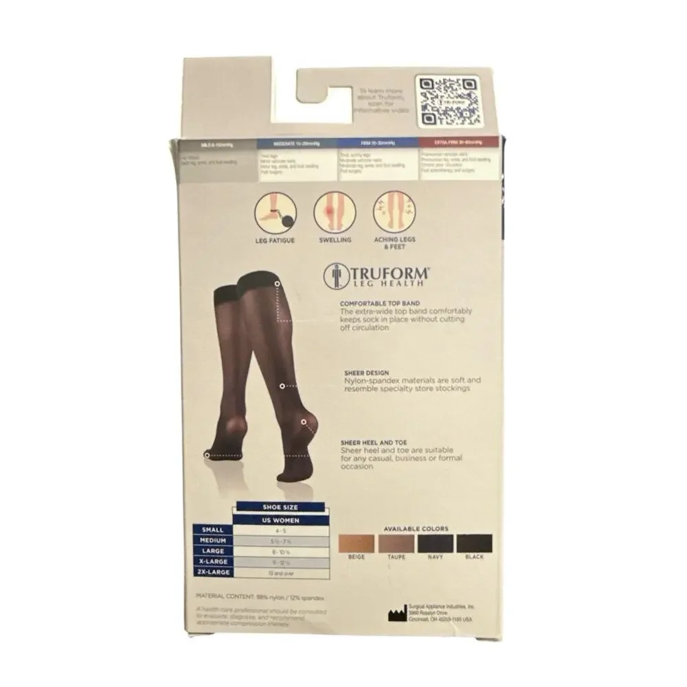 Truform Sheer Compression Stockings 8-15 mmHg Knee High Black Medium 1763